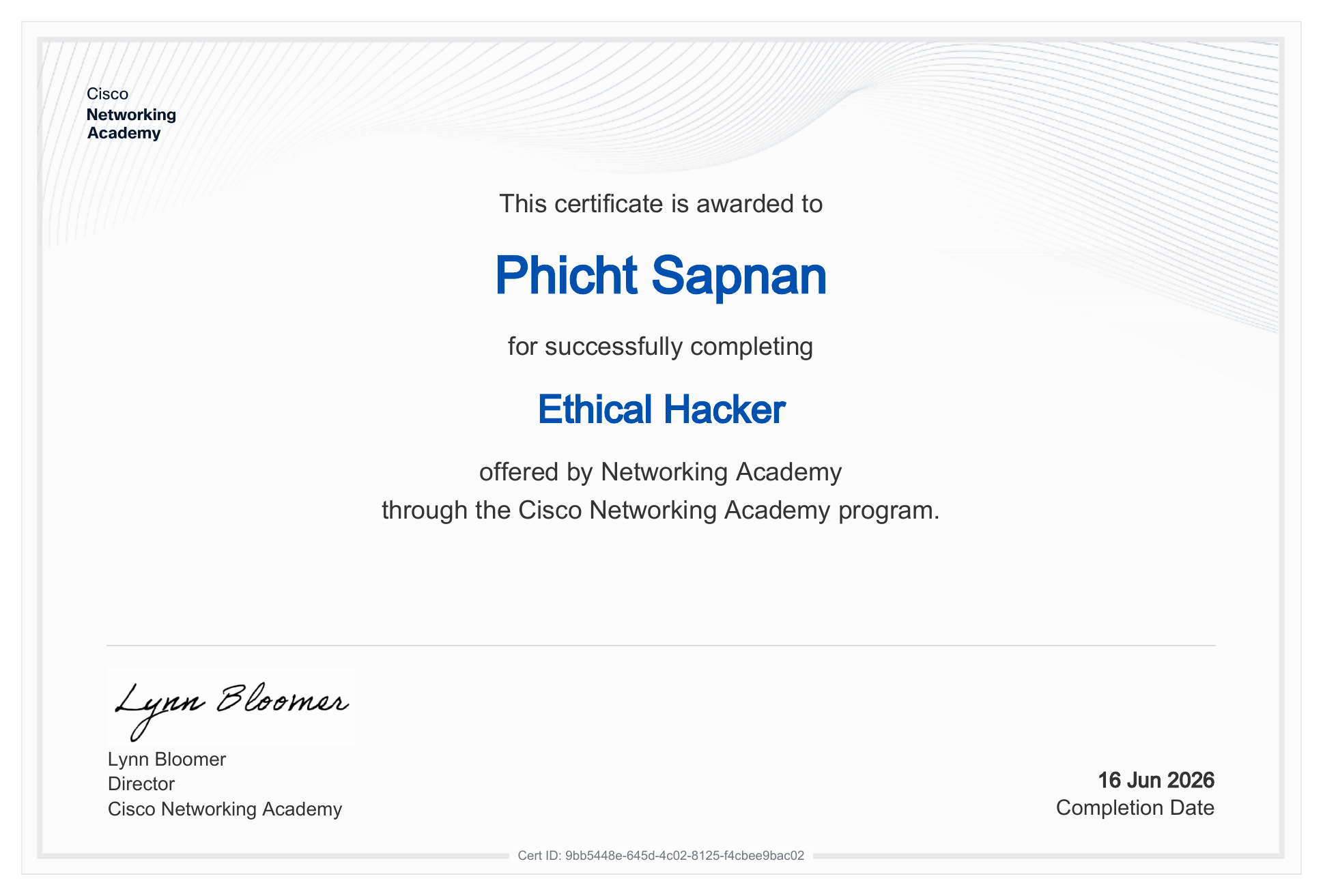 Cisco Ethical Hacker certificate preview